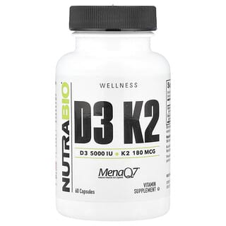 NutraBio, Vitamina D3 y vitamina K2, 60 cápsulas