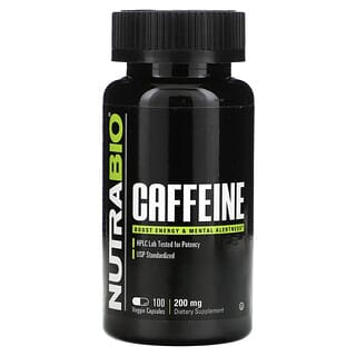 Nutrabio Labs, Кофеин, 200 мг, 100 растительных капсул