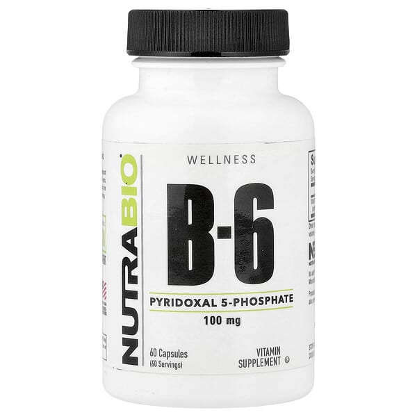 NutraBio Vitamin B-6, 100 mg, 60 Capsules