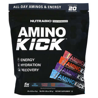 NutraBio, Amino Kick, Paquete variado`` 20 barras, 9 g (0,32 oz) cada una