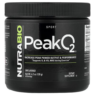 NutraBio, Sport, Peak O2®, Unflavoured, 120 g (4.2 oz)