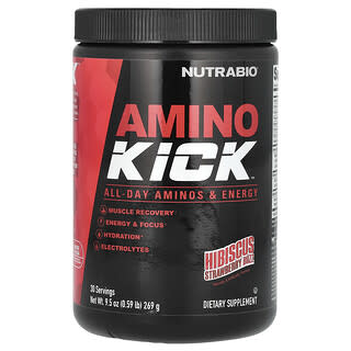 NutraBio, Amino Kick（アミノキック）、ハイビスカスストロベリーバズ、269g（0.59ポンド）