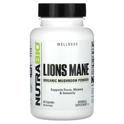 NutraBio, Organic Lion's Mane, 60 Capsules (0.5 g per Capsule)