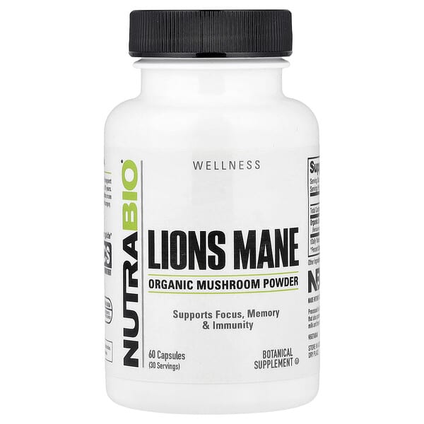 NutraBio, Wellness, Organic Lions Mane, 60 Capsules (0.5 g per Capsule) — product photo 1