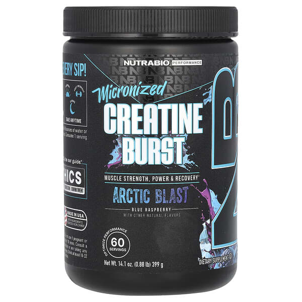 NutraBio, 미분화 크레아틴 일수화물, 블루라즈, 399g(14oz)