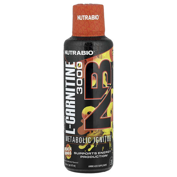 NutraBio, LeanShots, L-Carnitine 3000, Peach Rings, 16 fl oz (473 ml) — product photo 1