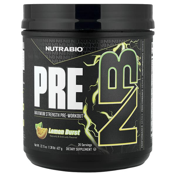 NutraBio, 운동 전 보충제, 레몬 버스트, 627g(1.38lb)