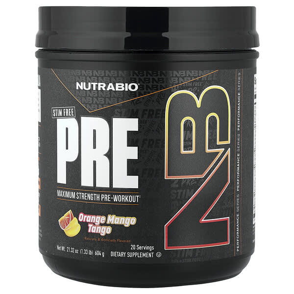 NutraBio, PRE-Workout, bez stymulantów, pomarańcza z mango i tango, 604 g