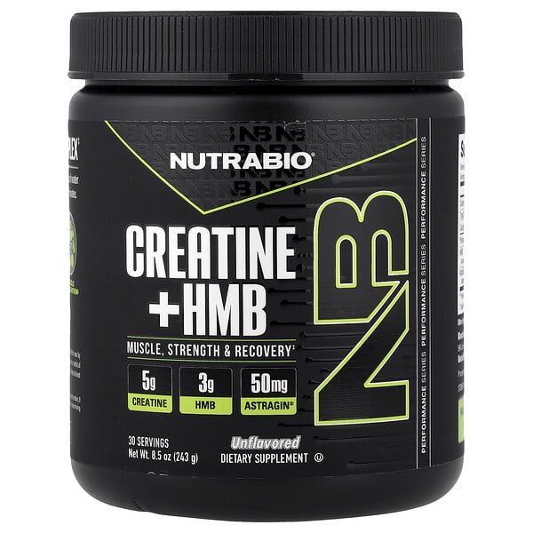 NutraBio, 크레아틴 + HMB, 무맛, 243g(8.5oz)
