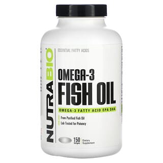 NutraBio, Aceite de pescado con omega-3, 150 cápsulas blandas