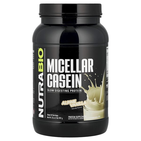 NutraBio, 미셀라 카제인, 알파인 바닐라, 907g(2lb)