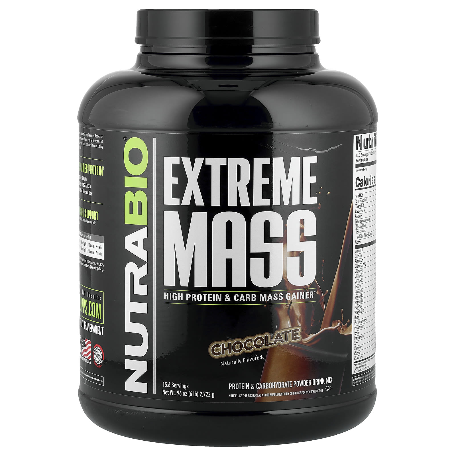 NutraBio, Extreme Mass, с шоколадным вкусом, 2722 г (6 фунтов)