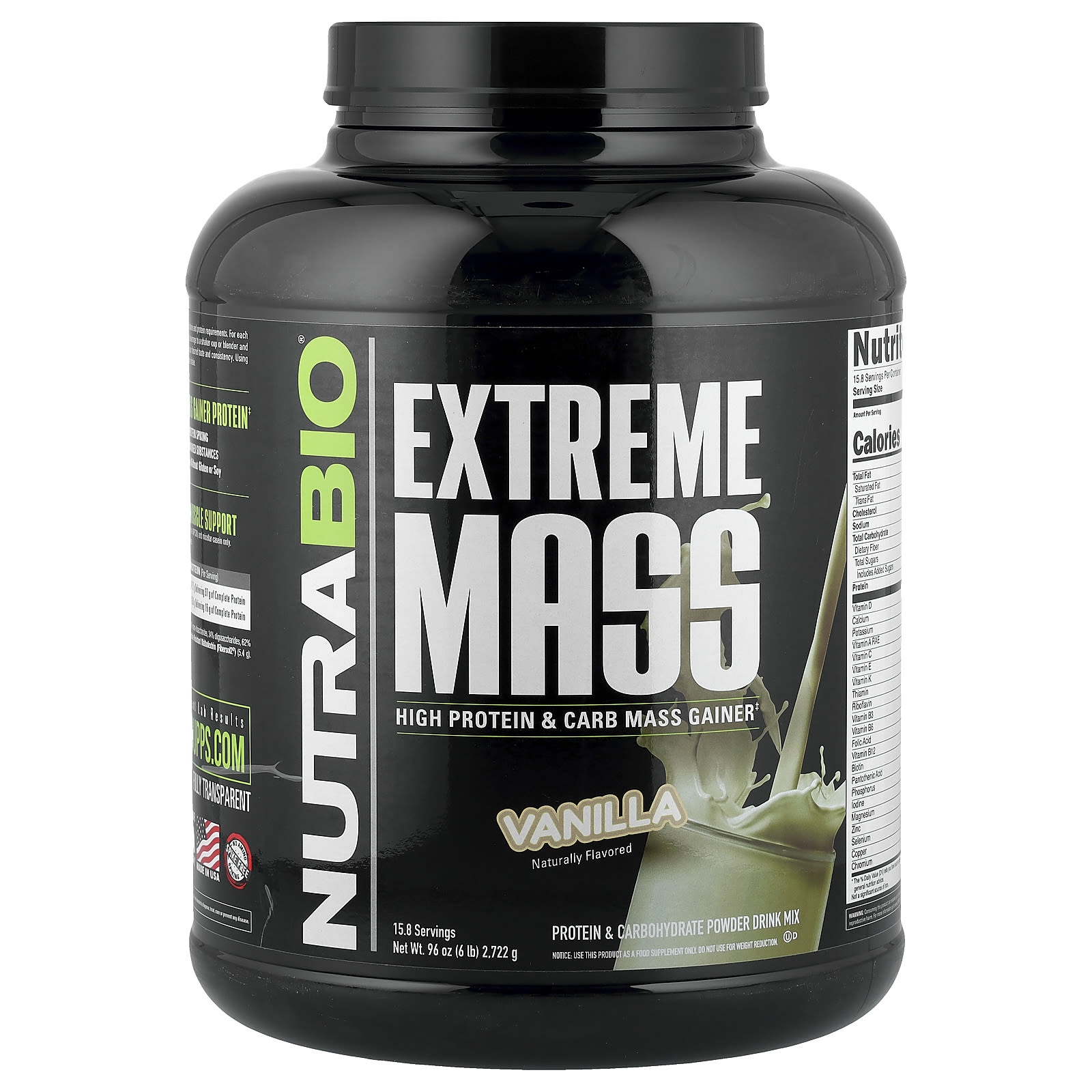 NutraBio, Extreme Mass, со вкусом ванили, 2722 г (6 фунтов)