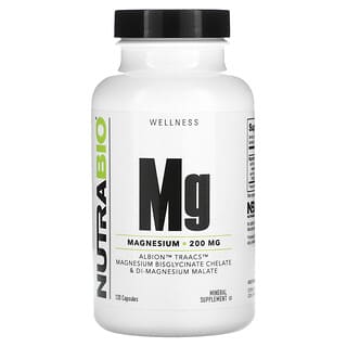 NutraBio, Mg Magnesium, 200 mg, 120 Capsules (100 mg per Capsule)