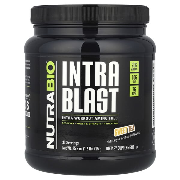 NutraBio, Intra Blast, 인트라 운동 아미노 퓨얼, 스위트 티, 715g(1.6lb)