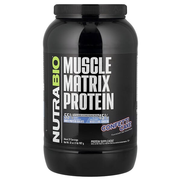 NutraBio, 근육 매트릭스 단백질, 콘페티 케이크, 907g(2lb)