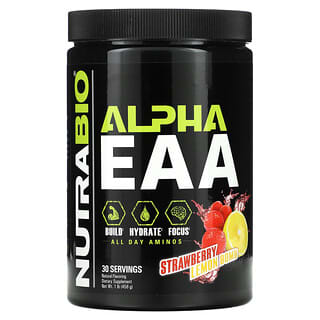NutraBio Labs, Alpha EAA, незаменимые альфа-аминокислоты, клубника и лимон, 458 г (1 фунт)