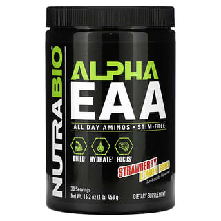 Nutrabio Labs, Alpha EAA, Suplemento de aminoácidos esenciales, Bomba de fresa y limón, 458 g (1 lb)