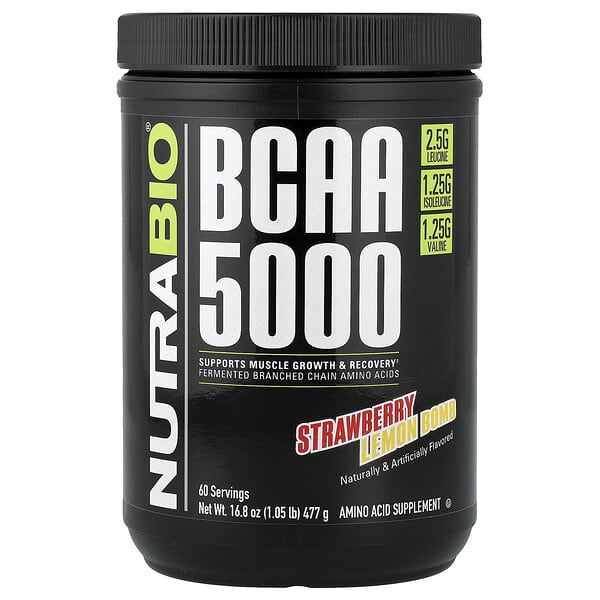 NutraBio BCAA 5000, Strawberry Lemon Bomb, 1.05 lb (477 g)
