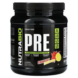 NutraBio, Pre-Workout Performance Igniter, Strawberry Lemon Bomb,  1.31 lb (596 g)