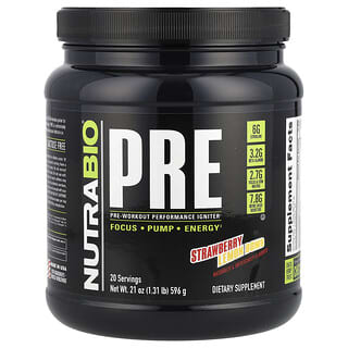 NutraBio, Pré-entraînement, Fraise et citron, 596 g