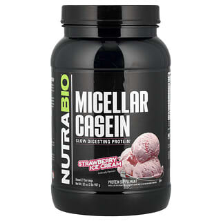 NutraBio, Micellaire caseïne, aardbeienijs, 2 lb (907 g)