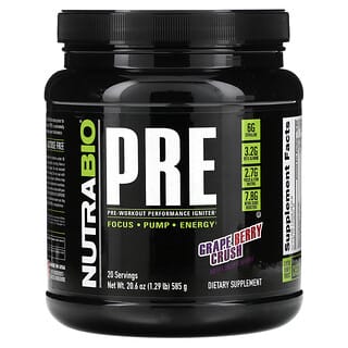 Nutrabio Labs, Pre-Workout Performance Igniter, Grape Berry Crush, 1.29 lb (585 g)
