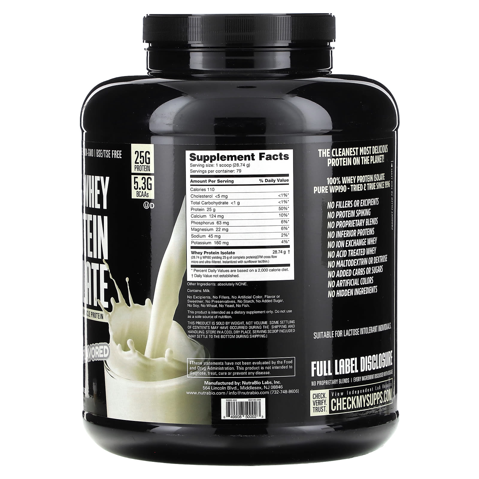 NutraBio, 100 Whey Protein Isolate, Raw Unflavored, 5 lb (2,268 g)
