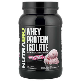 NutraBio, Heraproteiini-isolaatti, mansikkajäätelö, 907 g