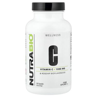 NutraBio, Vitamin C and Rosehip Bioflavonoids, 120 Capsules