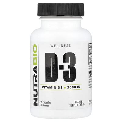 NutraBio, Vitamin D-3, 50 mcg (2,000 IU), 90 Capsules