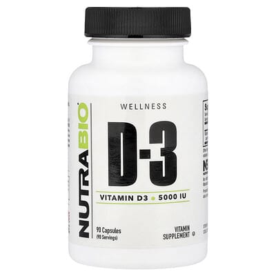 NutraBio, Vitamin D-3, 125 mcg (5,000 IU), 90 Capsules