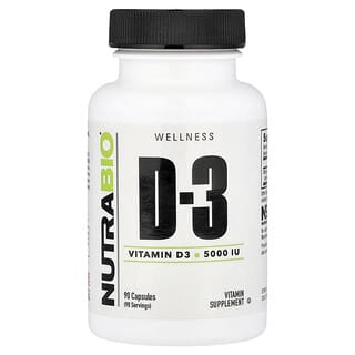 NutraBio, 維生素 D-3，125 微克（5000 國際單位），90 粒膠囊