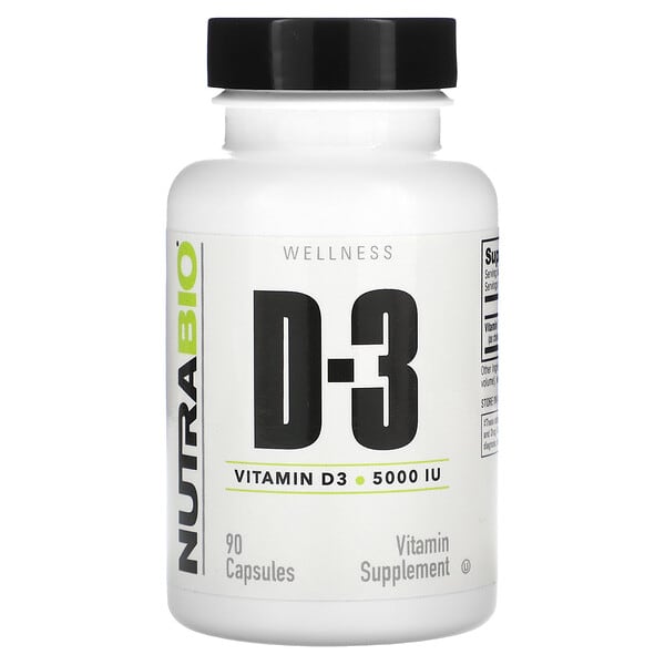 NutraBio, 비타민D3, 125mcg(5,000IU), 캡슐 90정