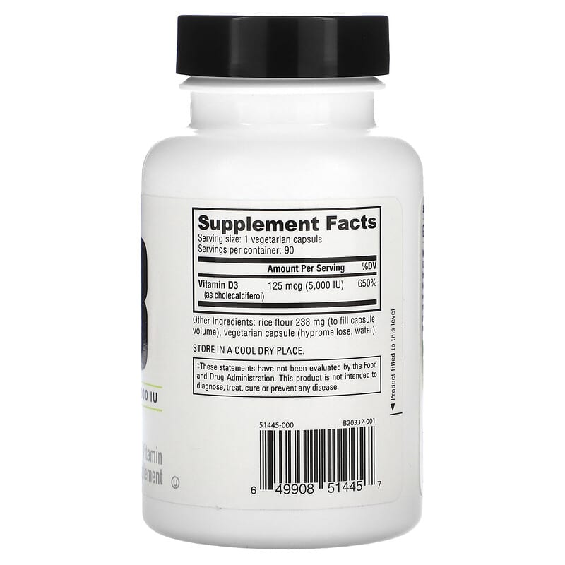 Vitamin D-3, 125 mcg (5,000 IU), 90 Capsules