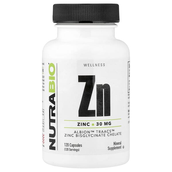 NutraBio Zinc, 30 mg, 120 Capsules