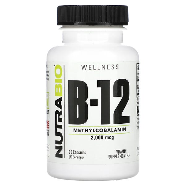 NutraBio, Vitamin B-12, 2,000 Mcg, 90 Capsules