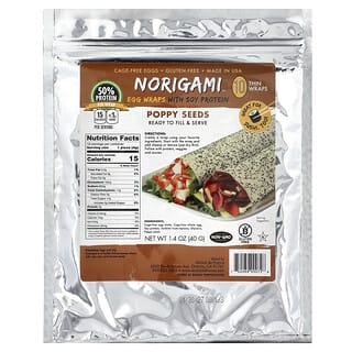نوريغامي‏, لفائف البيض مع بروتين الصويا ، بذور الخشخاش ، 10 لفائف رفيعة ، 1.4 أونصة (40 جم)