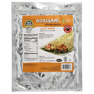 Norigami, 大豆蛋白质鸡蛋卷饼皮，亚麻籽，10 张薄卷饼皮，1.4 盎司（40 克）