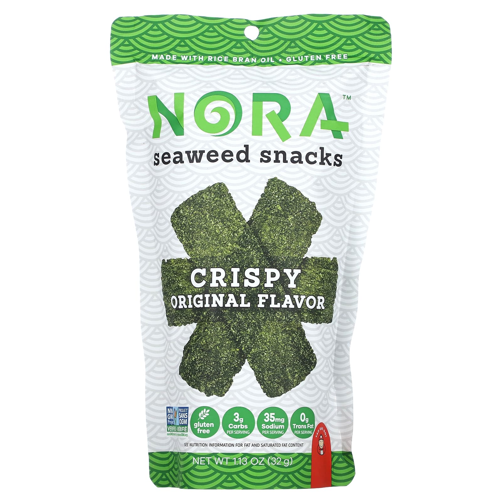 Nora Snacks, Seaweed Snacks, Crispy Original, 1.13 oz (32 g)