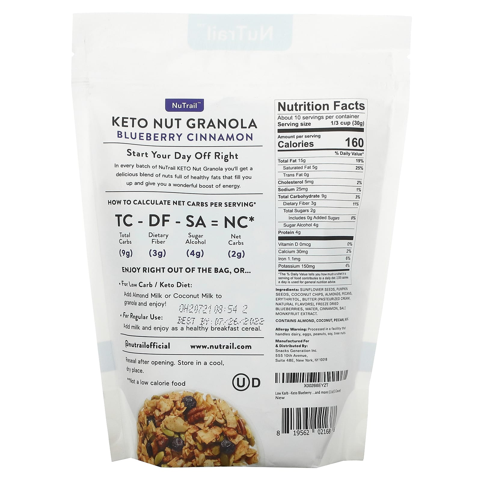 NuTrail, Keto Nut Granola, Blueberry Cinnamon, 11 oz (312 g)
