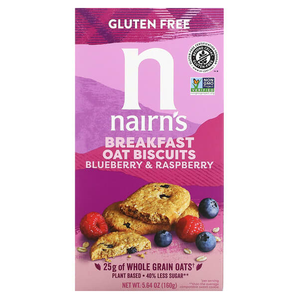 Nairn's Inc, Breakfast Oat Biscuits, Blueberry & Raspberry, 5.64 oz (160 g)