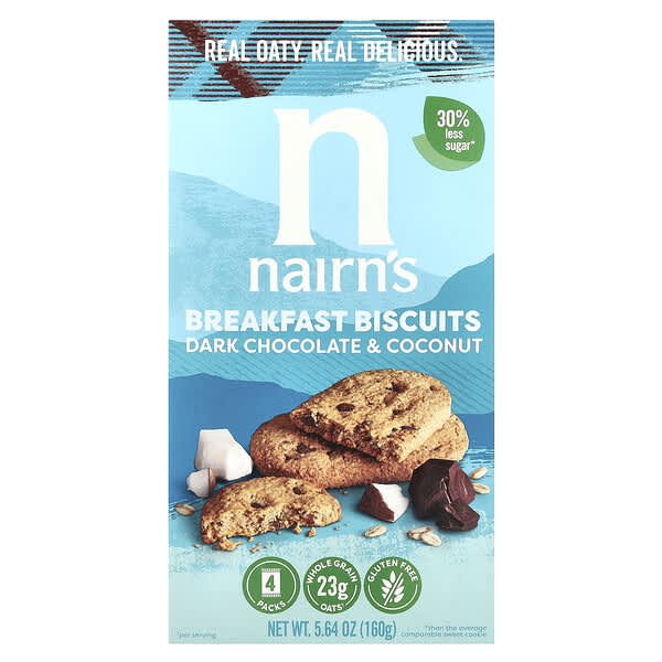 Nairn's, Breakfast Biscuits, Dark Chocolate & Coconut, 4 Packs, 5.64 oz (160 g)