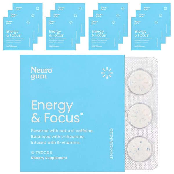 NeuroGum, 에너지 및 집중력 껌, 페퍼민트, 12팩, 각 9개