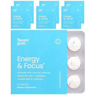 NeuroGum, Energy & Focus, перечная мята, 6 пакетиков по 9 шт.