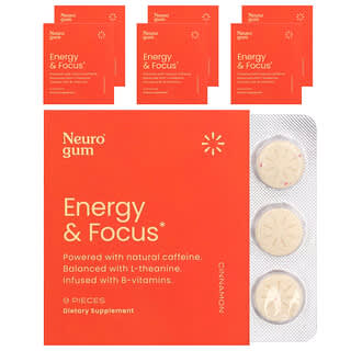 NeuroGum‏, Energy & Focus, קינמון, 6 אריזות, 9 יחידות כל אחת