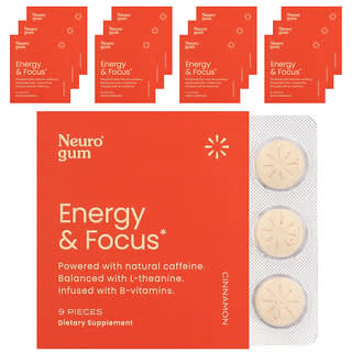 NeuroGum, Energy & Focus, корица, 12 пакетиков по 9 шт.