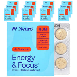 NeuroGum, 能量和專注力，肉桂味，12 包，每包 9 片
