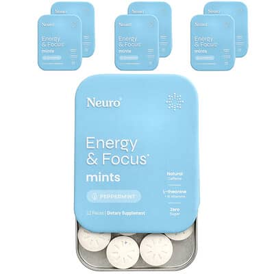 NeuroGum, Mints, Energy & Focus, Peppermint, 6 Packs, 12 Pieces Each