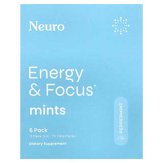 NeuroGum, NeuroMints, Energy & Focus, Peppermint, 6 Packs, 12 Pieces Each